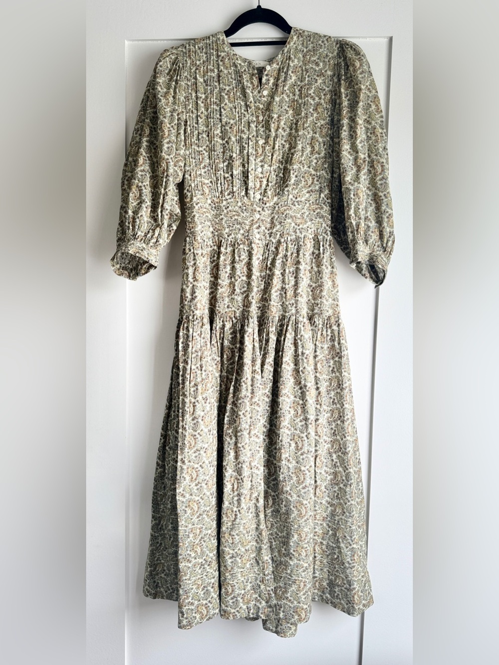 ✨like new✨ Dôen Rosamund Dress in Cream Tilbury Paisley Size XS Puff Sleeve - Picture 4 of 10